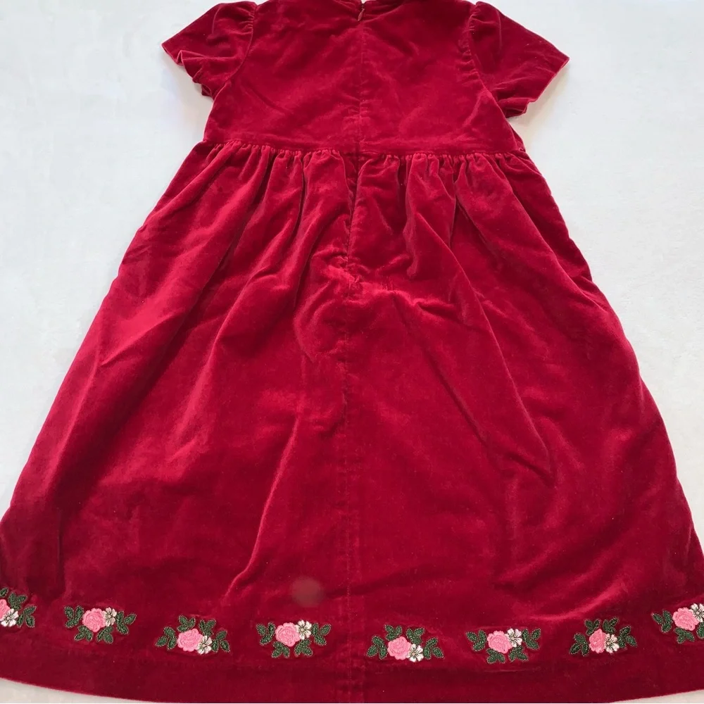 Gymboree Dress Red Velvet rose floral collar age 5 button‎ up back